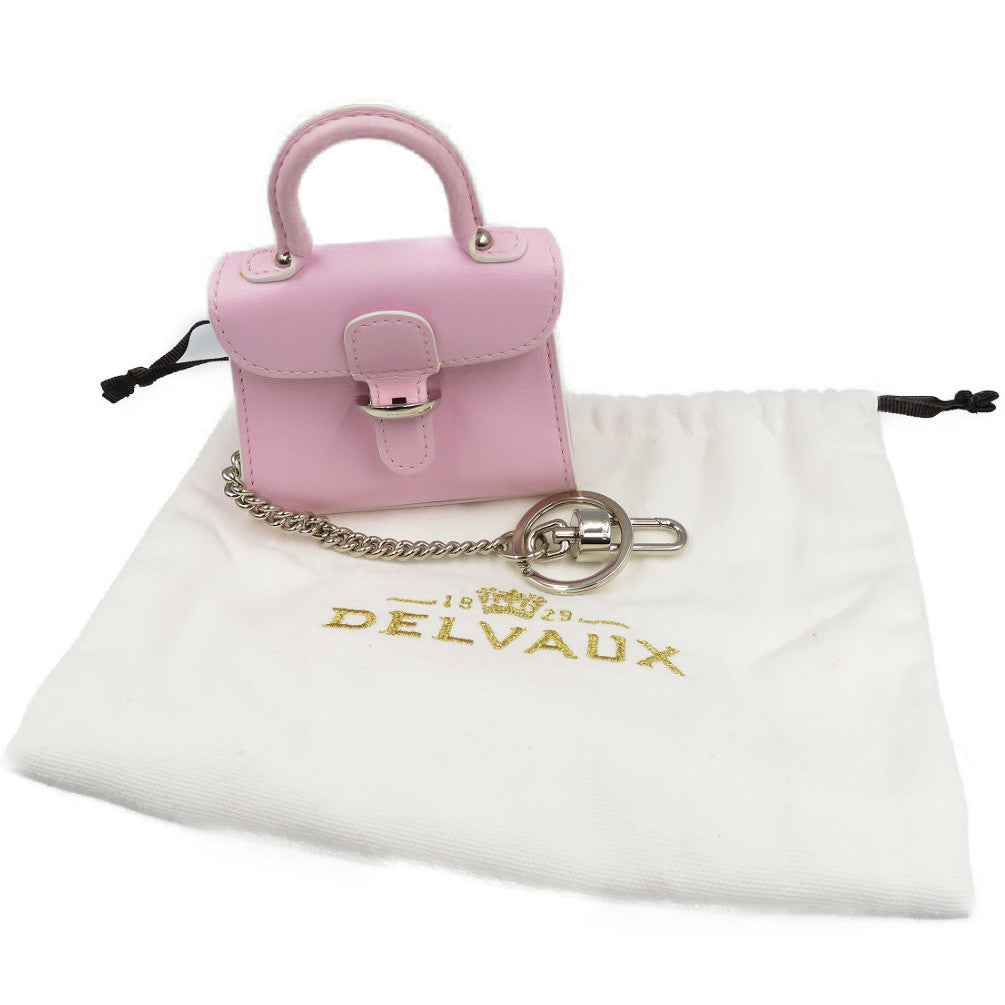 美品 デルボー ブリヨン カーフ シルバー金具 ライトピンク バッグチャーム キーホルダー 0114【中古】DELVAUX