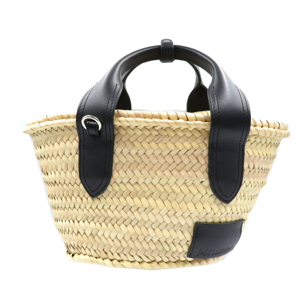 新品同様 ジェイアンドエムデヴィッドソン ラフィア レザー シルバー金具 ベージュ ブラック ハンドバッグ 0116【中古】J&M DAVIDSON