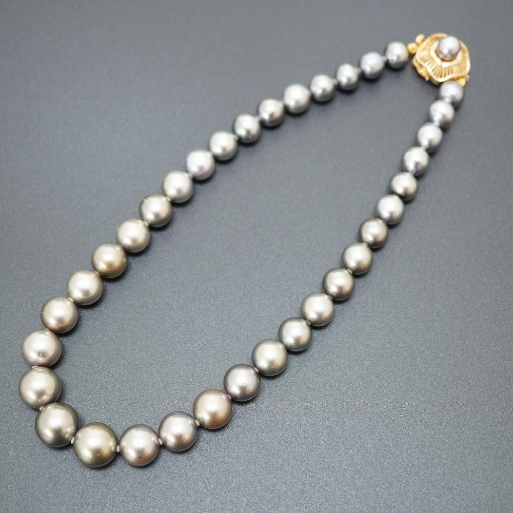 黒蝶真珠 10mm-14mm パール ネックレス ブラックパール /K14PG ピンクゴールド ジュエリー 0164【中古】レディース