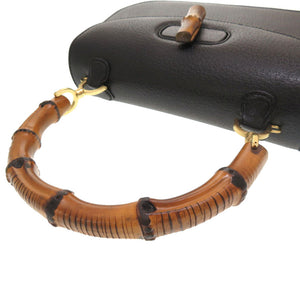 美品 グッチ バンブー レザー ブラック 000 2113 0633 ハンドバッグ バッグ 黒 0187 【中古】 GUCCI