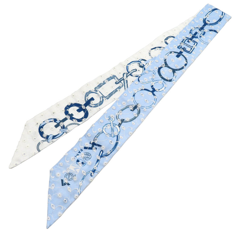 未使用 エルメス ツイリー ド レ ブックル ブロデリー アングレーズ シルク ブルー スカーフ 青 0195 【中古】 HERMES