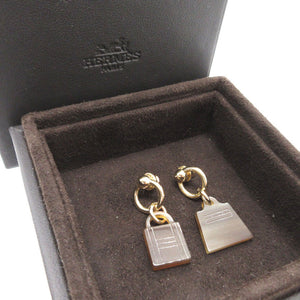 美品 エルメス アミュレットマロキニエ ケリー カデナ バッファローホーン メタル ブラウン 茶 ピアス 0234【中古】HERMES