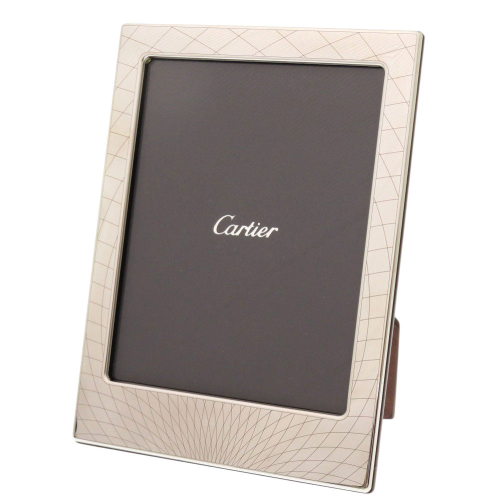 新品同様 カルティエ ロゴ メタル ウッド シルバー フォトフレーム 0238【中古】CARTIER