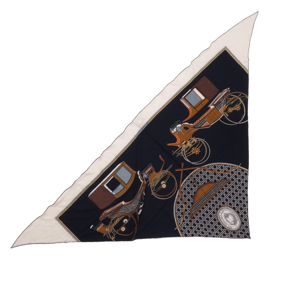 未使用 エルメス トライアングル ジェアン 折畳み式幌の馬車 カシミヤ シルク ネイビー マルチカラー ストール スカーフ 0239【中古】HERMES