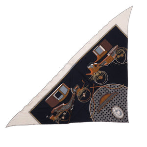 未使用 エルメス トライアングル ジェアン 折畳み式幌の馬車 カシミヤ シルク ネイビー マルチカラー ストール スカーフ 0239【中古】HERMES