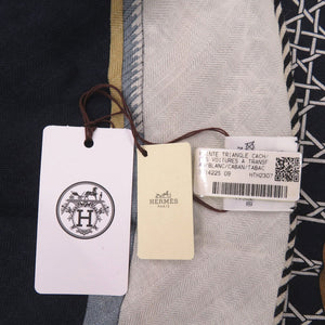 未使用 エルメス トライアングル ジェアン 折畳み式幌の馬車 カシミヤ シルク ネイビー マルチカラー ストール スカーフ 0239【中古】HERMES