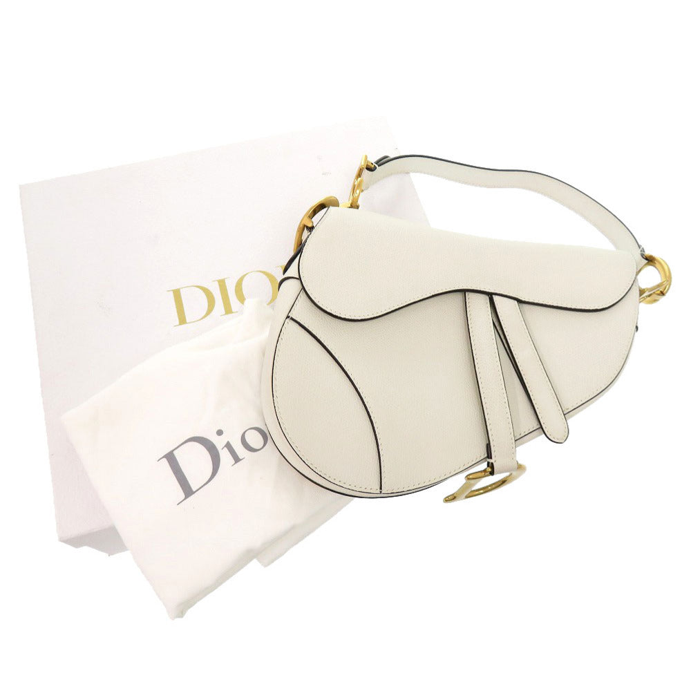 美品 クリスチャン ディオール サドルバッグ レザー ホワイト ゴールド金具 ハンドバッグ 白 0254 【中古】 Christian Dior