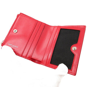 新品同様 サンローラン パリ 538683 レザー レッド 赤 2つ折り財布 財布 0013【中古】SAINT LAURAENT PARIS