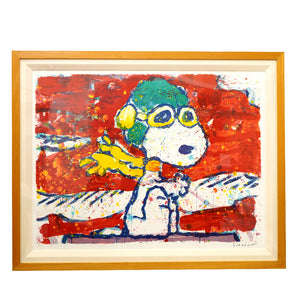 美品 トム・エバーハート LOW FAT MEAL OVER SANTA MONICA リトグラフ スヌーピー 絵画 絵 0074【中古】Tom Everhart
