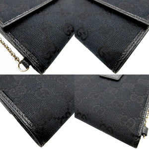 新品同様 グッチ 154182 GGキャンバス レザー ブラック 黒 Wホック財布 財布 0111【中古】GUCCI