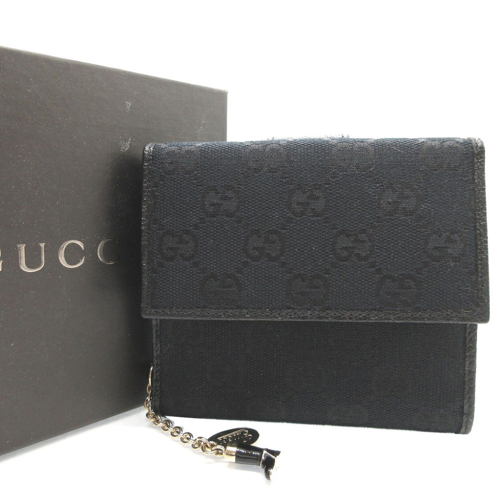 新品同様 グッチ 154182 GGキャンバス レザー ブラック 黒 Wホック財布 財布 0111【中古】GUCCI