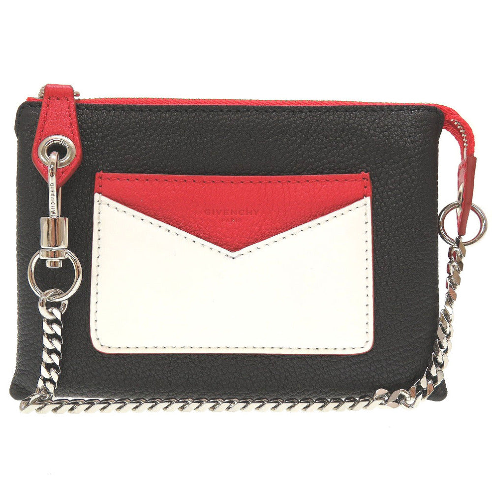新品同様 ジバンシー BC06863507 レザー ブラック 黒 レッド 赤 チェーン ショルダーポーチ バッグ 0120【中古】GIVENCHY