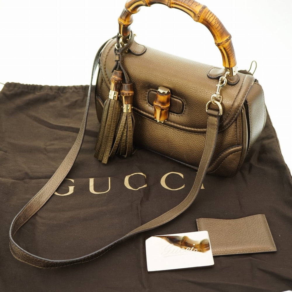 グッチ ニューバンブー ショルダー ハンドバッグ 254884 レザー ゴールド ストラップ付 0020【中古】GUCCI