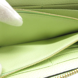 新品同様 グッチ 658691 ロゴ レザー ライトグリーン 緑 ラウンドファスナー長財布 財布 0142【中古】GUCCI