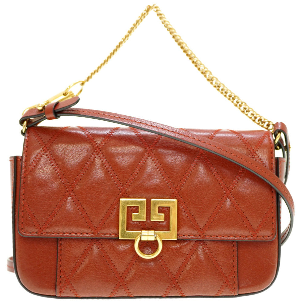 美品 ジバンシィ 2WAY ショルダーバッグ チェーン クラッチバッグ レザー ブラウン 0178【中古】GIVENCHY ジバンシー