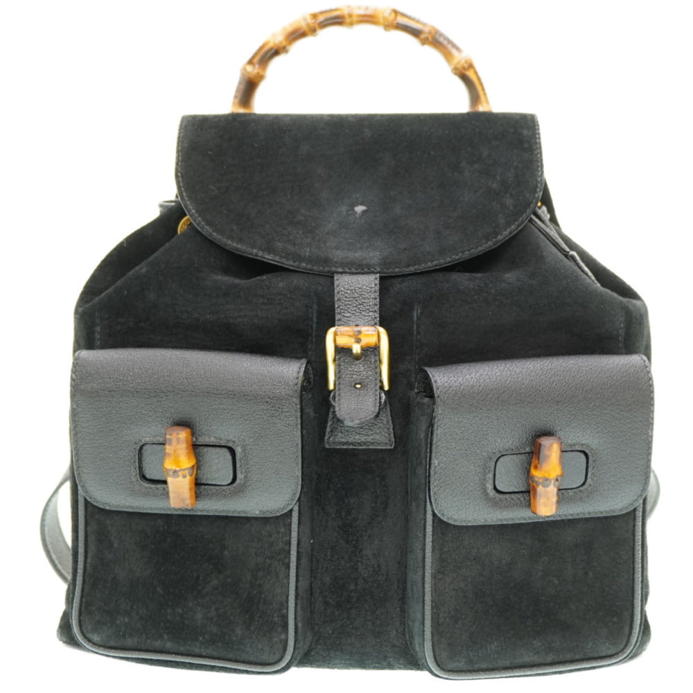 グッチ バンブー リュック デイパック スエード ブラック 黒 0182【中古】GUCCI スウェード ヴィンテージ