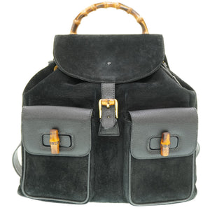 グッチ バンブー リュック デイパック スエード ブラック 黒 0182【中古】GUCCI スウェード ヴィンテージ