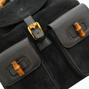 グッチ バンブー リュック デイパック スエード ブラック 黒 0182【中古】GUCCI スウェード ヴィンテージ