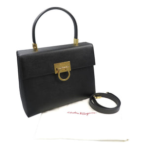 美品 サルヴァトーレフェラガモ ガンチーニ BA-21 0290 レザー ゴールド金具 ブラック 2WAY ハンドバッグ ショルダーバッグ 0193【中古】Salvatore Ferragamo
