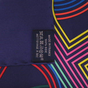 美品 エルメス カレ90 CIRCUIT 24 FAUBOURG24番地のサーキット シルク/シルク  ンディゴブルー ネイビー スカーフ 紺 0215【中古】HERMES