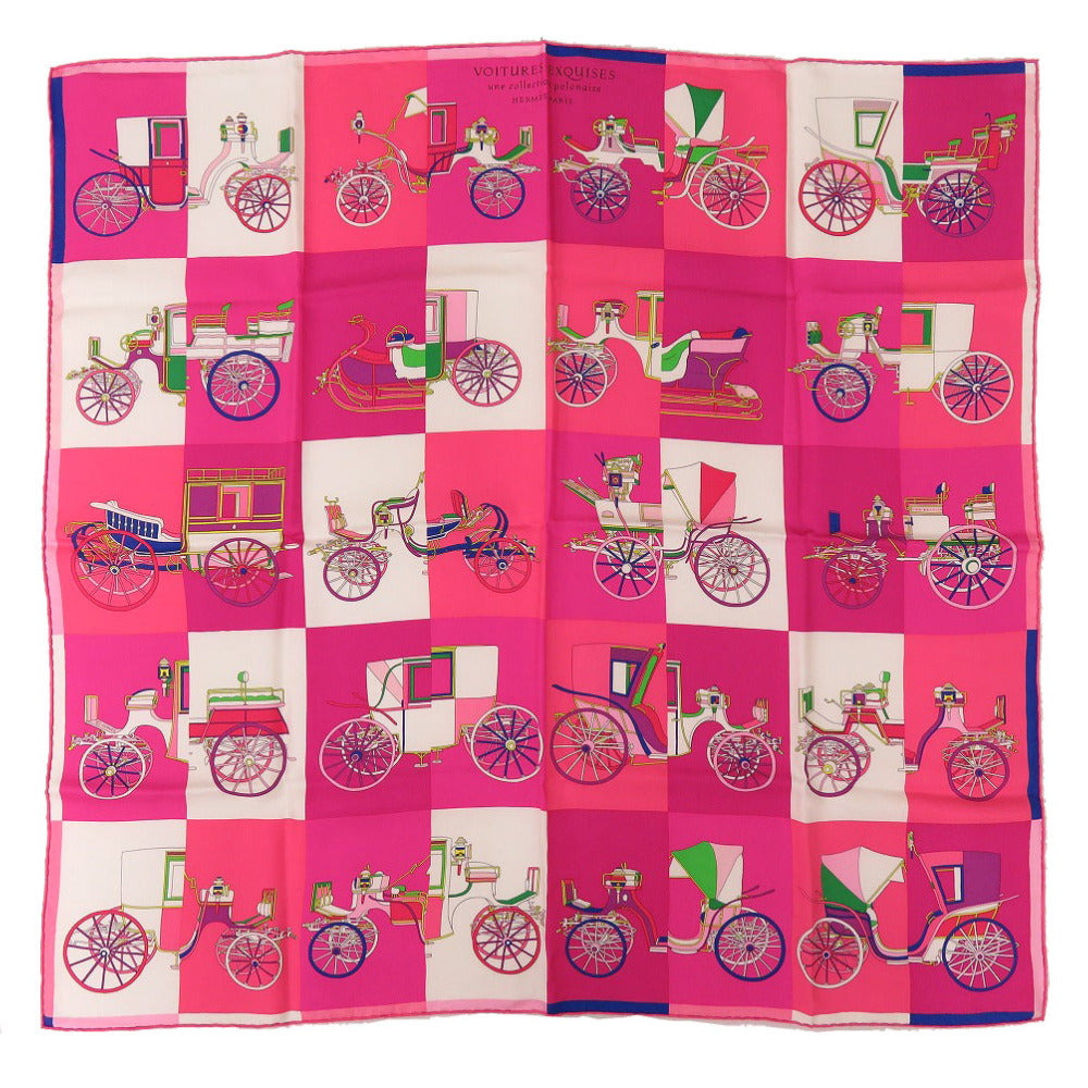美品  エルメス カレ90 VOITURES EXQUISES シルク ローズヴィフ ピンク スカーフ 0216【中古】HERMES