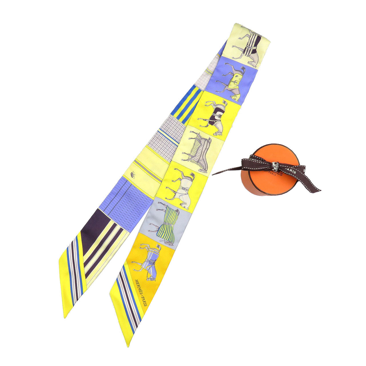 エルメス ツイリー 新しいブランケット シルク イエロー ブルー スカーフ 0237【中古】HERMES