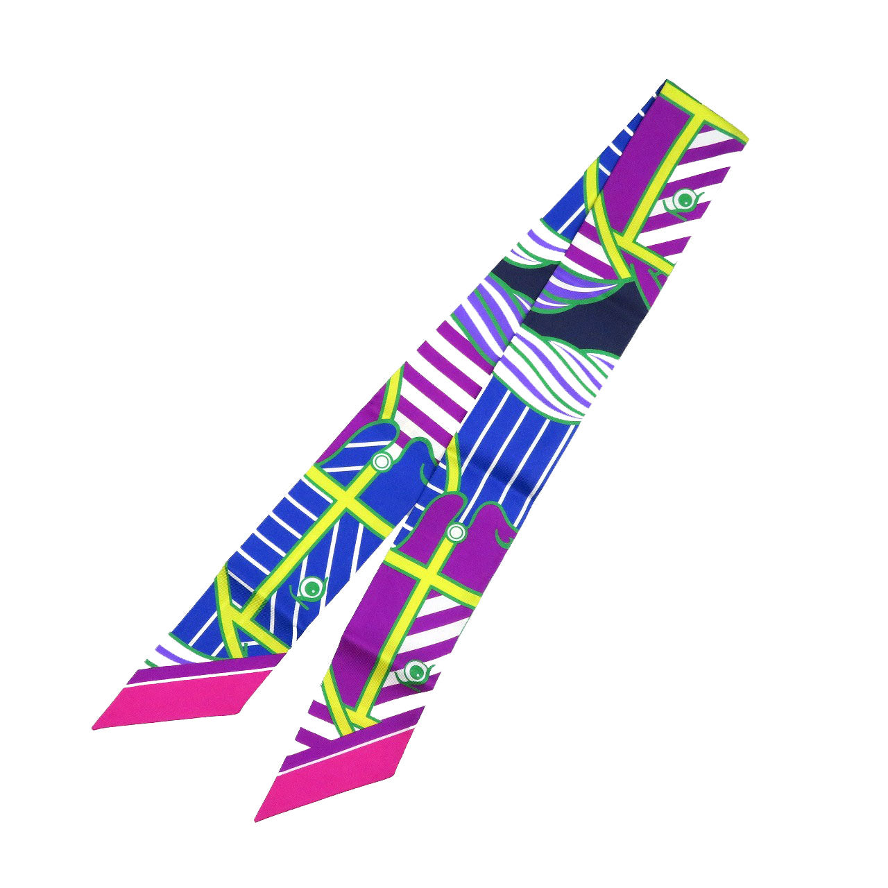 未使用 エルメス ツイリー カドリージュ シルク フューシャ ブルー ジョーヌ パープル スカーフ 0246【中古】HERMES