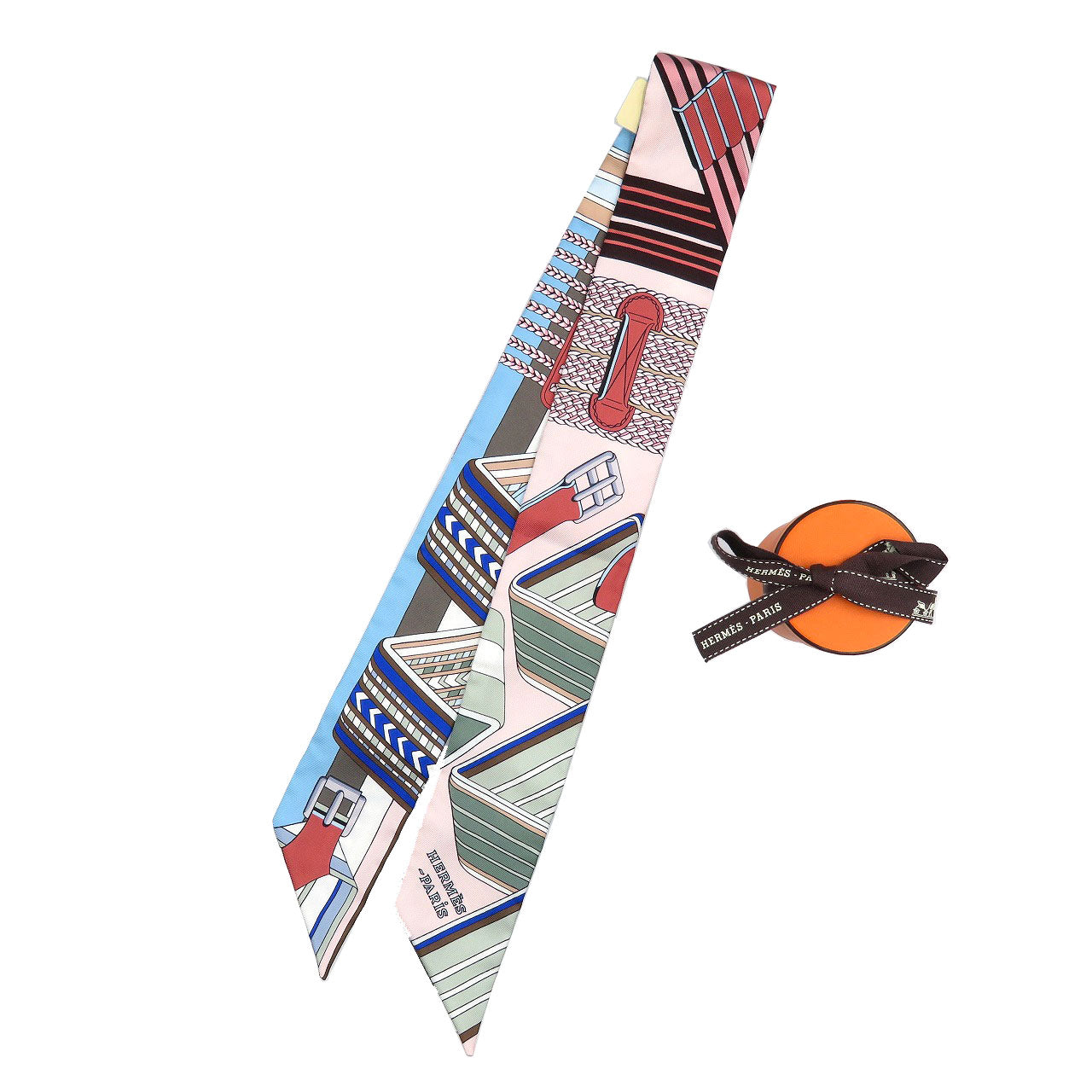 未使用 エルメス ツイリー ジグザグのサングル シルク ローズプードル ブラン シエル ピンク スカーフ 0251【中古】HERMES