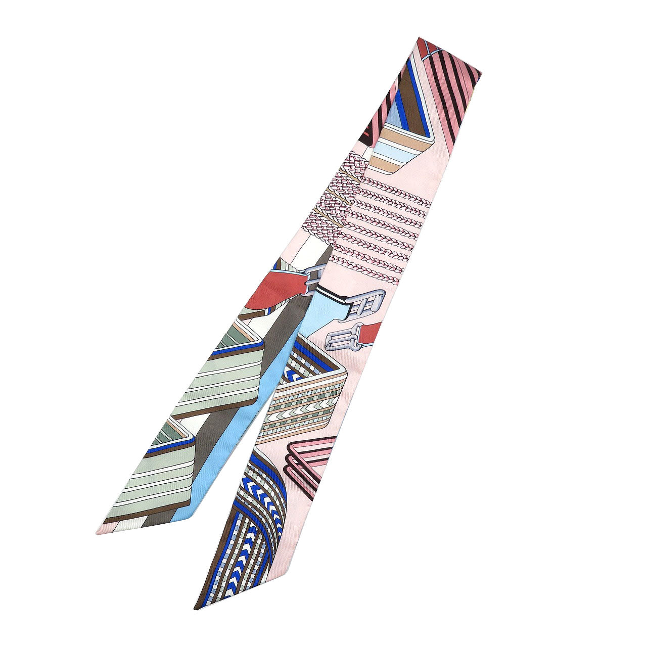 未使用 エルメス ツイリー ジグザグのサングル シルク ローズプードル ブラン シエル ピンク スカーフ 0251【中古】HERMES