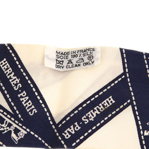 エルメス ツイリー ボルデュック リボン柄 シルク アイボリー ネイビー スカーフ 0261 【中古】 HERMES