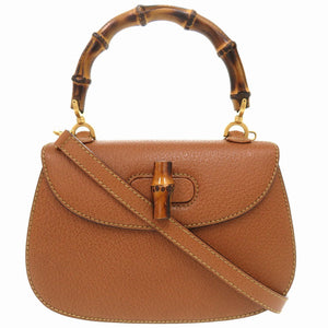 美品 グッチ バンブー レザー ブラウン ゴールド金具 000 2046 0188 2WAY ハンドバッグ 茶 0271 【中古】 GUCCI