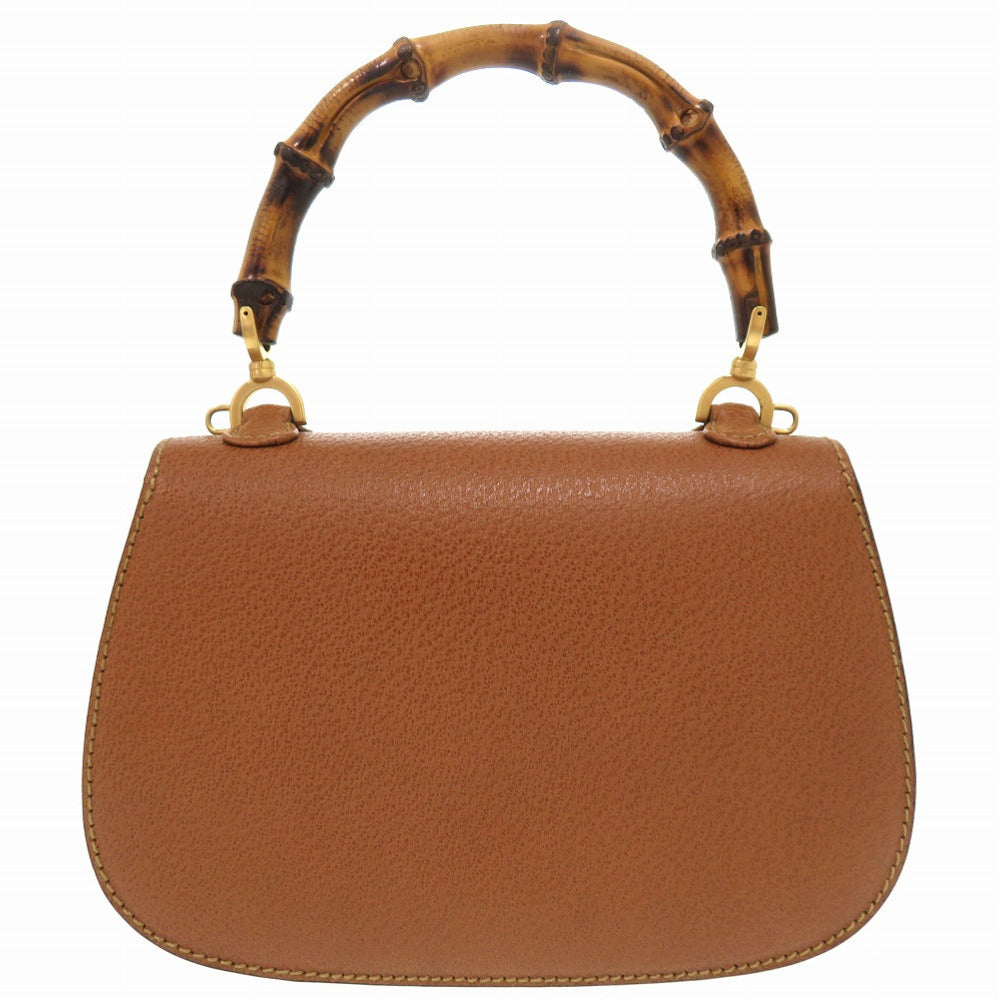 美品 グッチ バンブー レザー ブラウン ゴールド金具 000 2046 0188 2WAY ハンドバッグ 茶 0271 【中古】 GUCCI