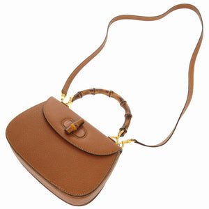 美品 グッチ バンブー レザー ブラウン ゴールド金具 000 2046 0188 2WAY ハンドバッグ 茶 0271 【中古】 GUCCI
