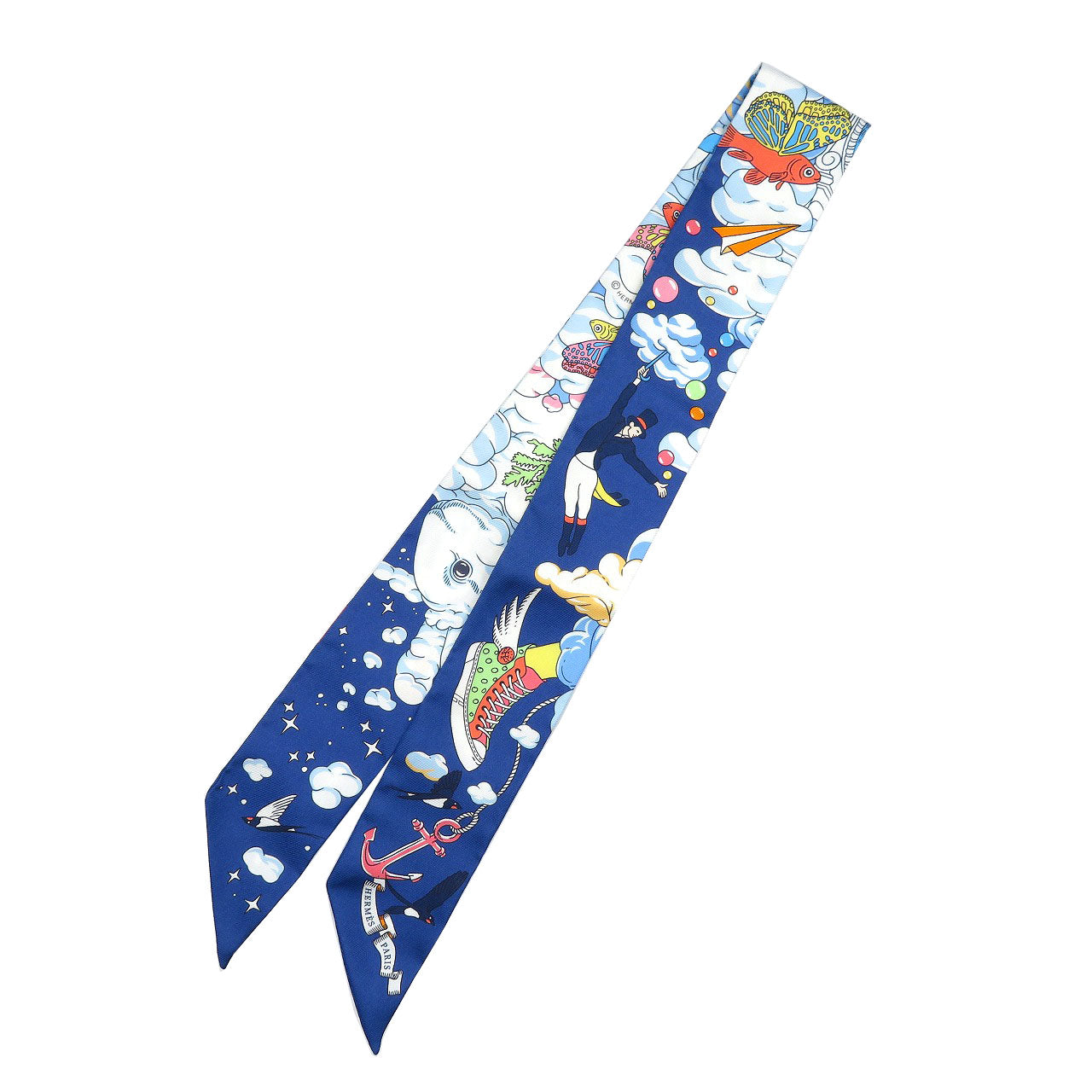 美品 エルメス ツイリー Sur Mon Nuage 私の雲 シルク マリン シエル スカーフ 0085【中古】HERMES