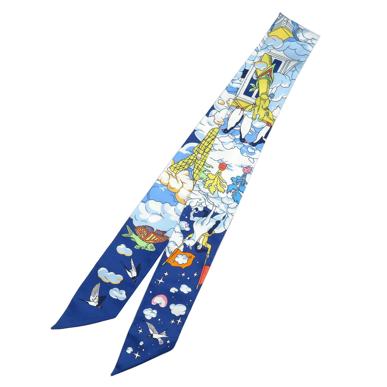 美品 エルメス ツイリー Sur Mon Nuage 私の雲 シルク マリン シエル スカーフ 0085【中古】HERMES