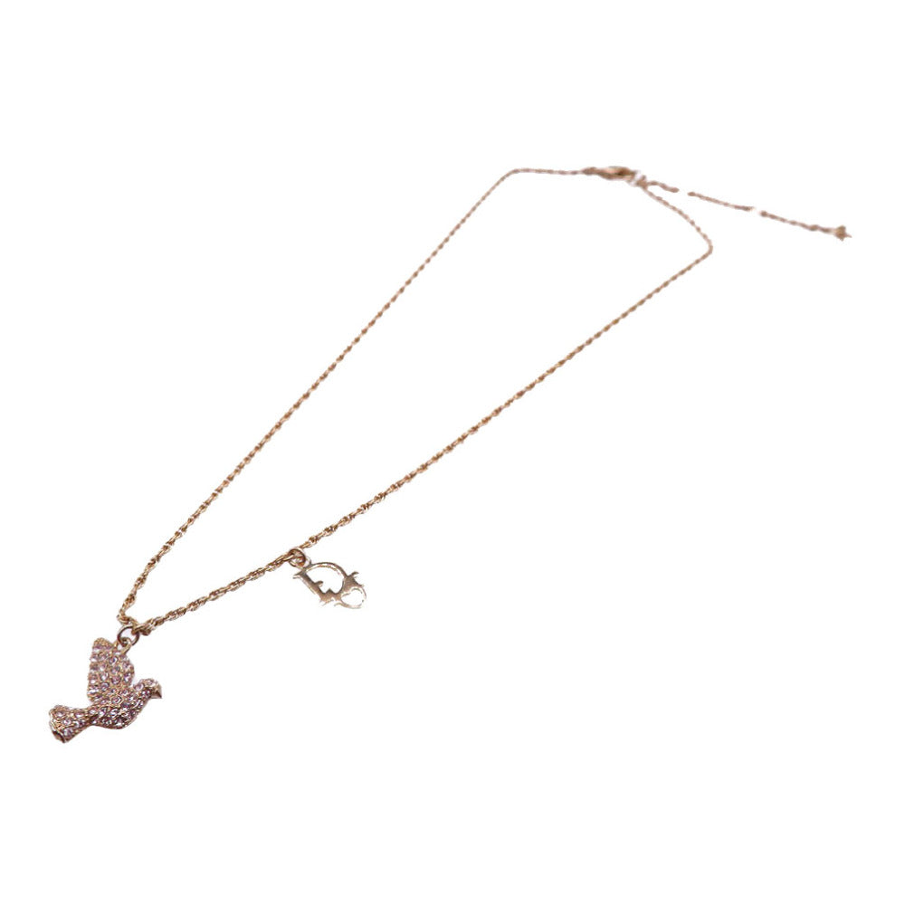 新品同様 ディオール CDロゴ 鳥モチーフ ネックレス メタル/ストーン ゴールド 0102【中古】Dior