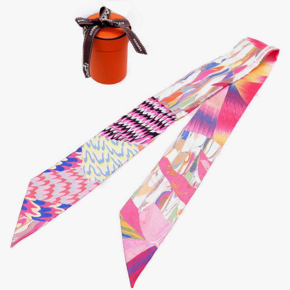 新品同様 エルメス ツイリー 京都マーブル スカーフ シルク マルチカラー 0104【中古】HERMES