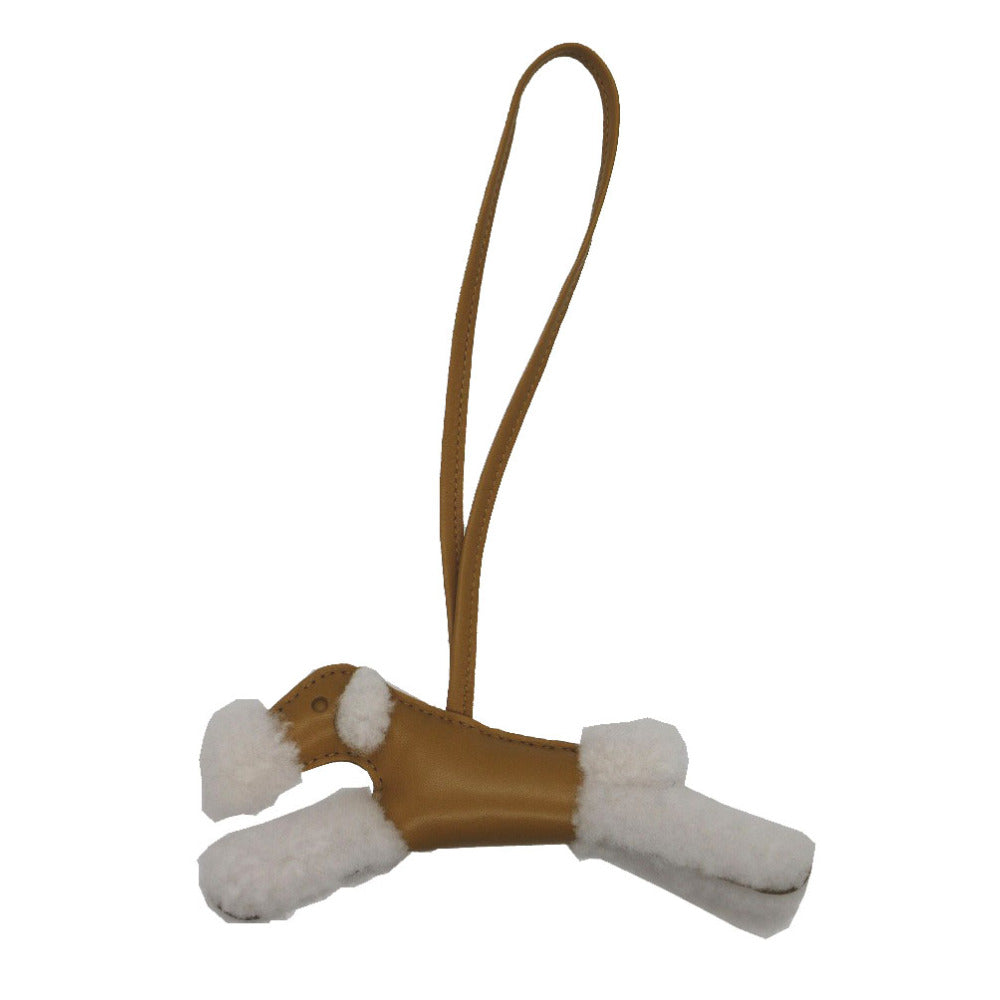 新品同様 エルメス  バディ レザー ムートン アニューミロ セサミ Z刻印(2021年製) バッグチャーム キーホルダー 0120【中古】HERMES