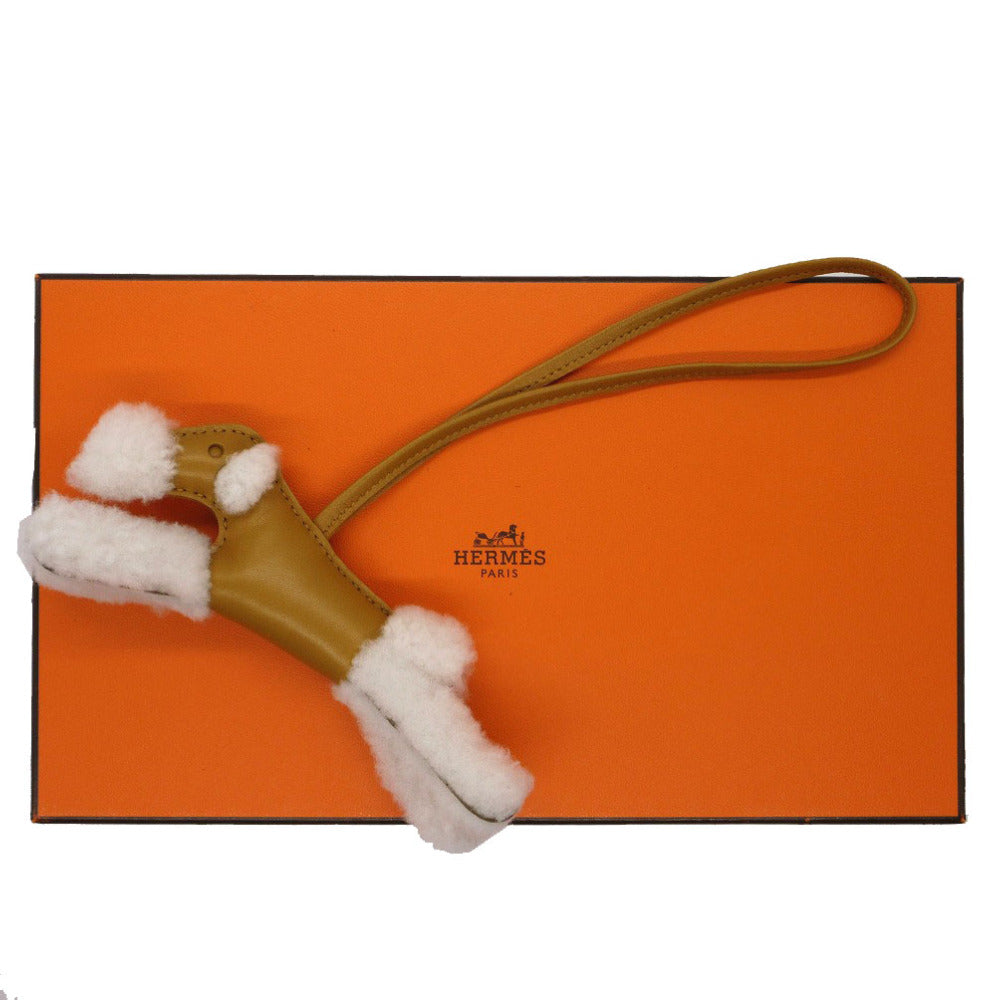 新品同様 エルメス  バディ レザー ムートン アニューミロ セサミ Z刻印(2021年製) バッグチャーム キーホルダー 0120【中古】HERMES