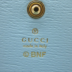 未使用 グッチ ばなにゃ バナナ  レインボー＆スター 701009 二つ折り財布 レザー ブルー 水色 0121【中古】GUCCI