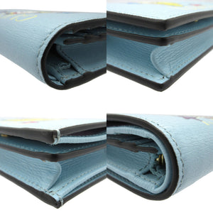 未使用 グッチ ばなにゃ バナナ  レインボー＆スター 701009 二つ折り財布 レザー ブルー 水色 0121【中古】GUCCI