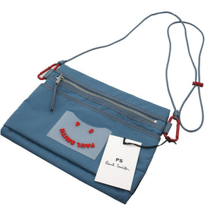 未使用 ポール スミス ハッピーフェイス スマイル PS ショルダーバッグ ナイロン スモークライトブルー 水色 0122【中古】Paul Smith