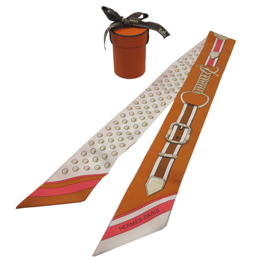 美品 エルメス ツイリー グラントゥラララ GRAND THEATRE スカーフ シルク クレーム オレンジ 0137【中古】HERMES