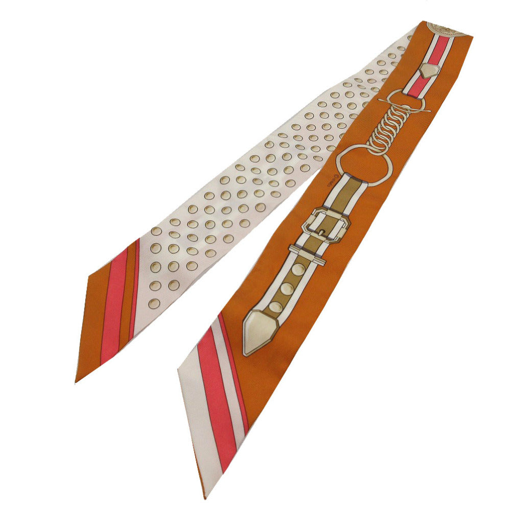 美品 エルメス ツイリー グラントゥラララ GRAND THEATRE スカーフ シルク クレーム オレンジ 0137【中古】HERMES