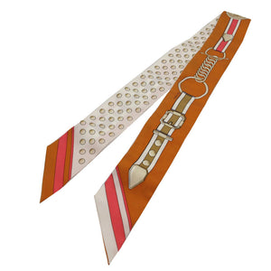 美品 エルメス ツイリー グラントゥラララ GRAND THEATRE スカーフ シルク クレーム オレンジ 0137【中古】HERMES