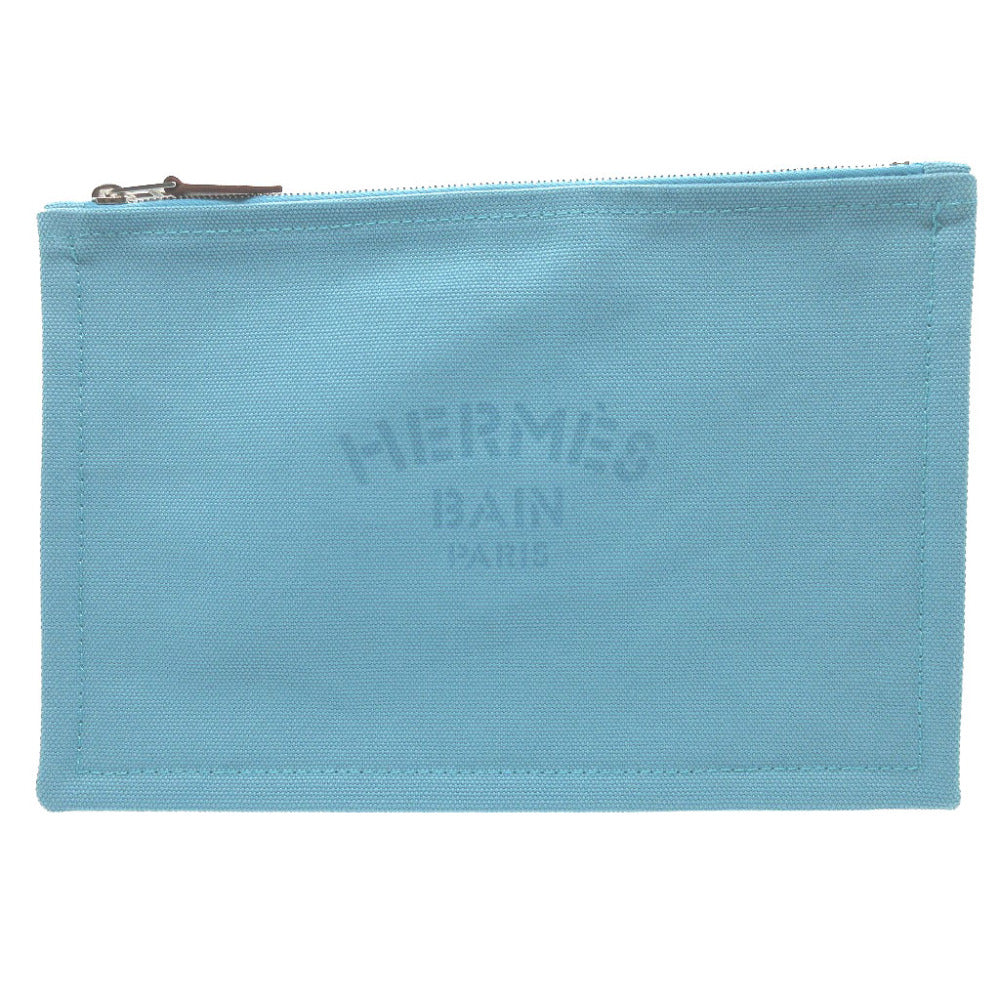 美品 エルメス ヨッティングGM キャンバス 水色 ポーチ 0141【中古】HERMES