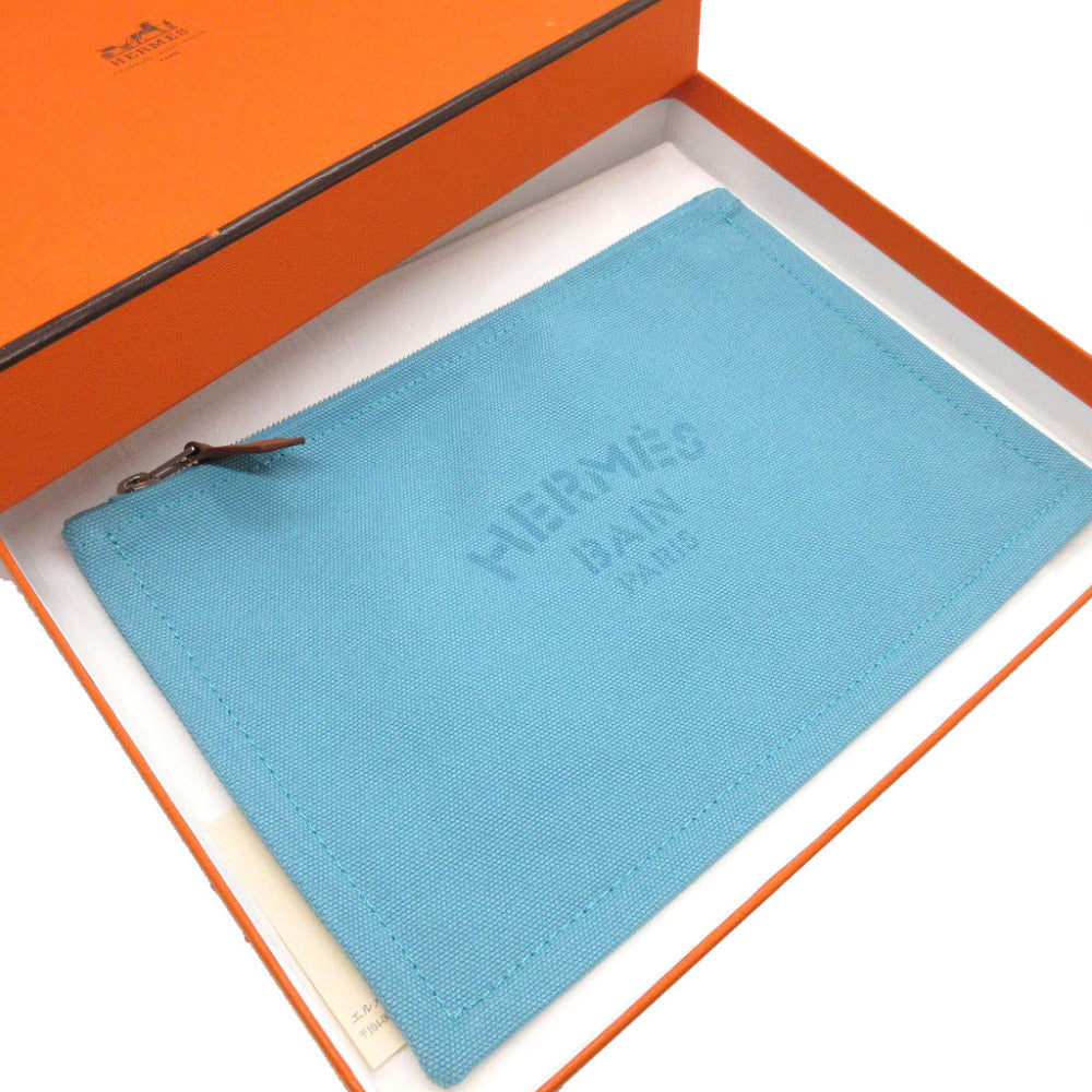 美品 エルメス ヨッティングGM キャンバス 水色 ポーチ 0141【中古】HERMES