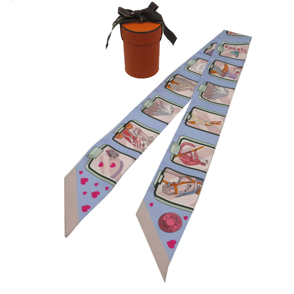 美品 エルメス ツイリー ストーリー STORY スカーフ シルク ブルーペール 0142 水色【中古】HERMES