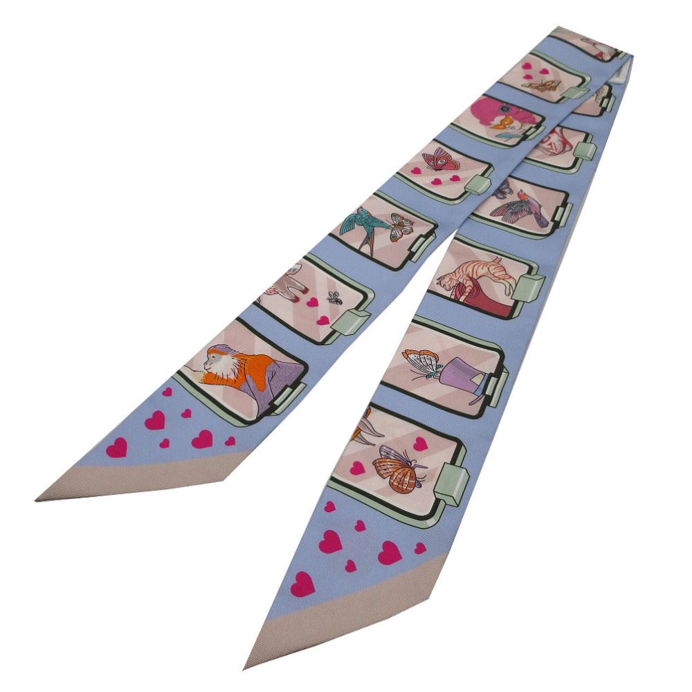 美品 エルメス ツイリー ストーリー STORY スカーフ シルク ブルーペール 0142 水色【中古】HERMES