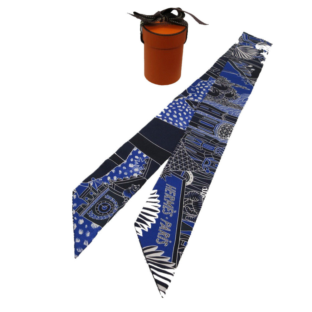美品 エルメス ツイリー アニマポリス スカーフ シルク ブルーロイ 0143 青【中古】HERMES